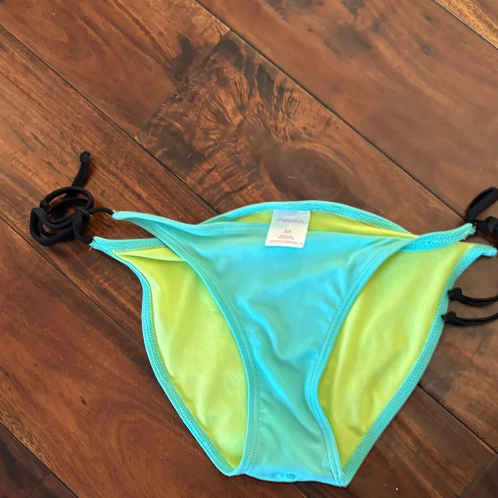 Xhilaration | Blue and Yellow Bikini Bottom with dude ties and scrunched back